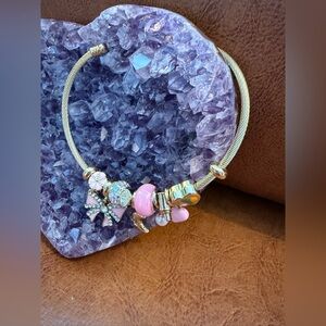 Pandora Moments Gold Tone Charm Bracelet Pink Bow Heart Moon New